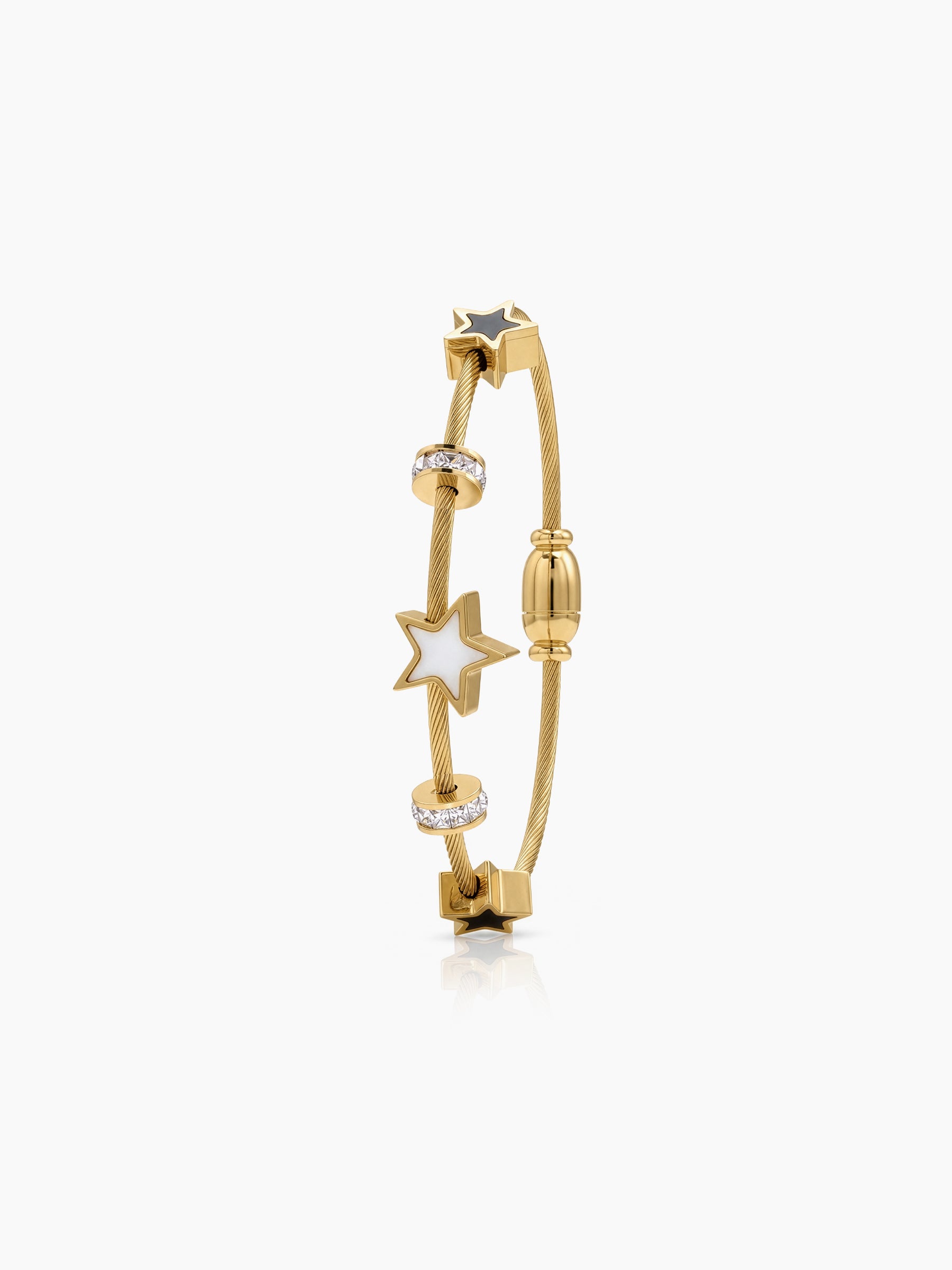 Ansera Diamond Black White Star 18K Gold Plated Women's Solid Bracelets