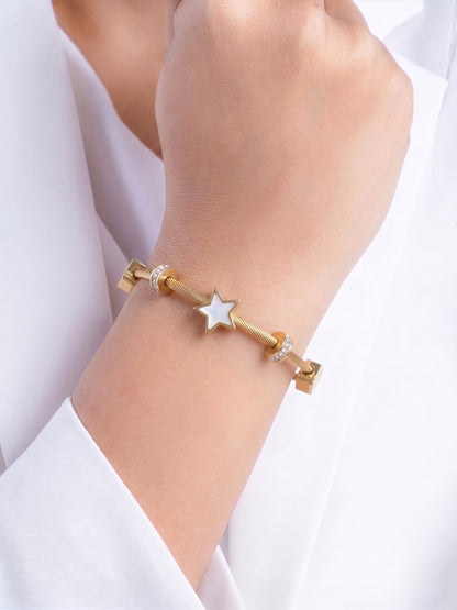 Ansera Diamond Black White Star 18K Gold Plated Women's Solid Bracelets