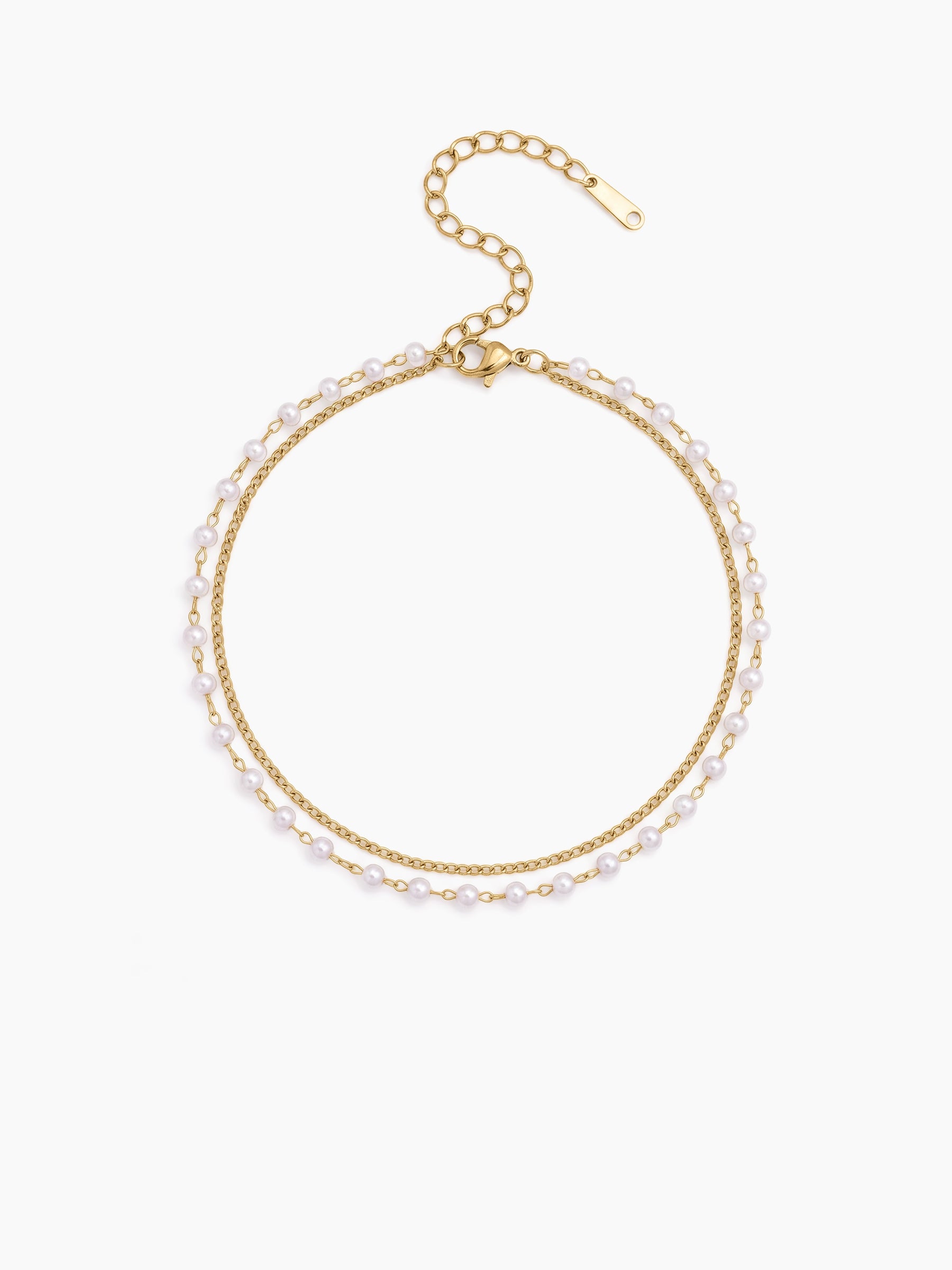 Ansola Pearl Chain 18K Gold Plated Women's Layered Anklet