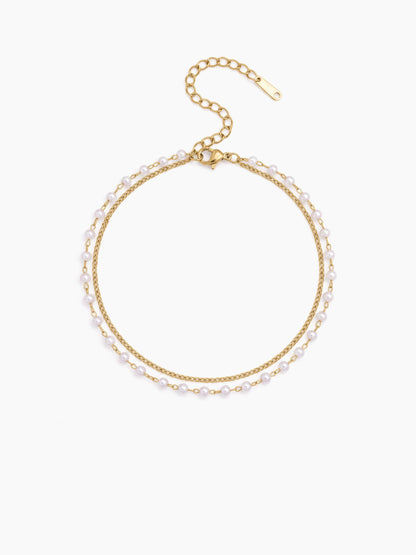 Ansola Pearl Chain 18K Gold Plated Women's Layered Anklet