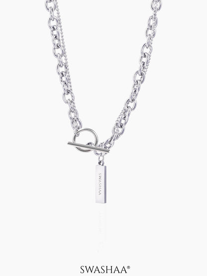 Anton Dual Layered Bar Pendat Silver Men's Chain