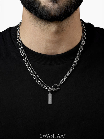Anton Dual Layered Bar Pendat Silver Men's Chain