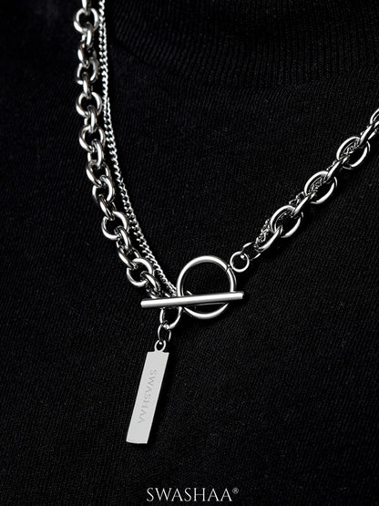 Anton Dual Layered Bar Pendat Silver Men's Chain