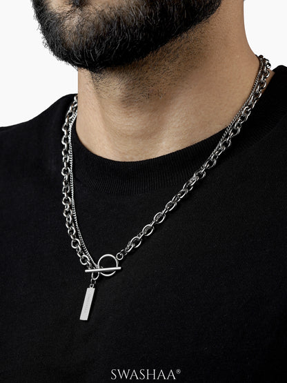 Anton Dual Layered Bar Pendat Silver Men's Chain