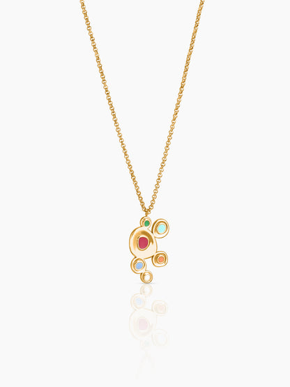 Antonia Red Green Blue Dots Charm 18K Gold Plated Chain Pendant Necklace