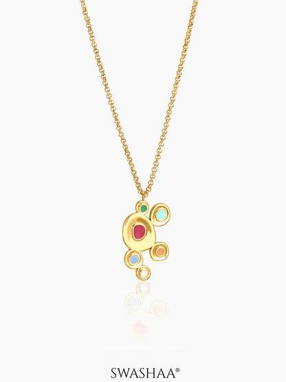 Antonia Red Green Blue Dots Charm 18K Gold Plated Chain Pendant Necklace