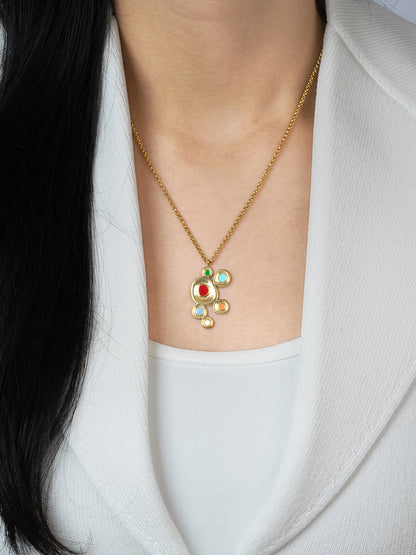 Antonia Red Green Blue Dots Charm 18K Gold Plated Chain Pendant Necklace