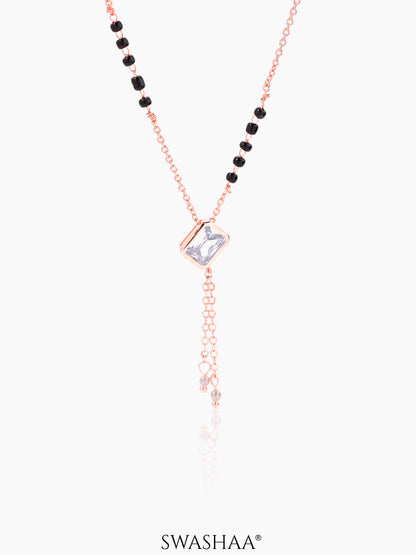 Anvi Tilted Solitaire Chain Drop Rosegold Plated Pendant Mangalsutra