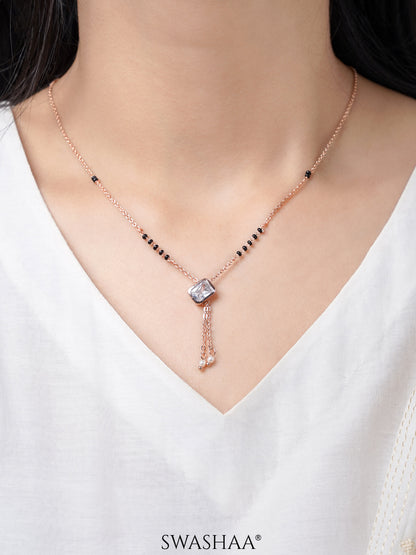 Anvi Tilted Solitaire Chain Drop Rosegold Plated Pendant Mangalsutra