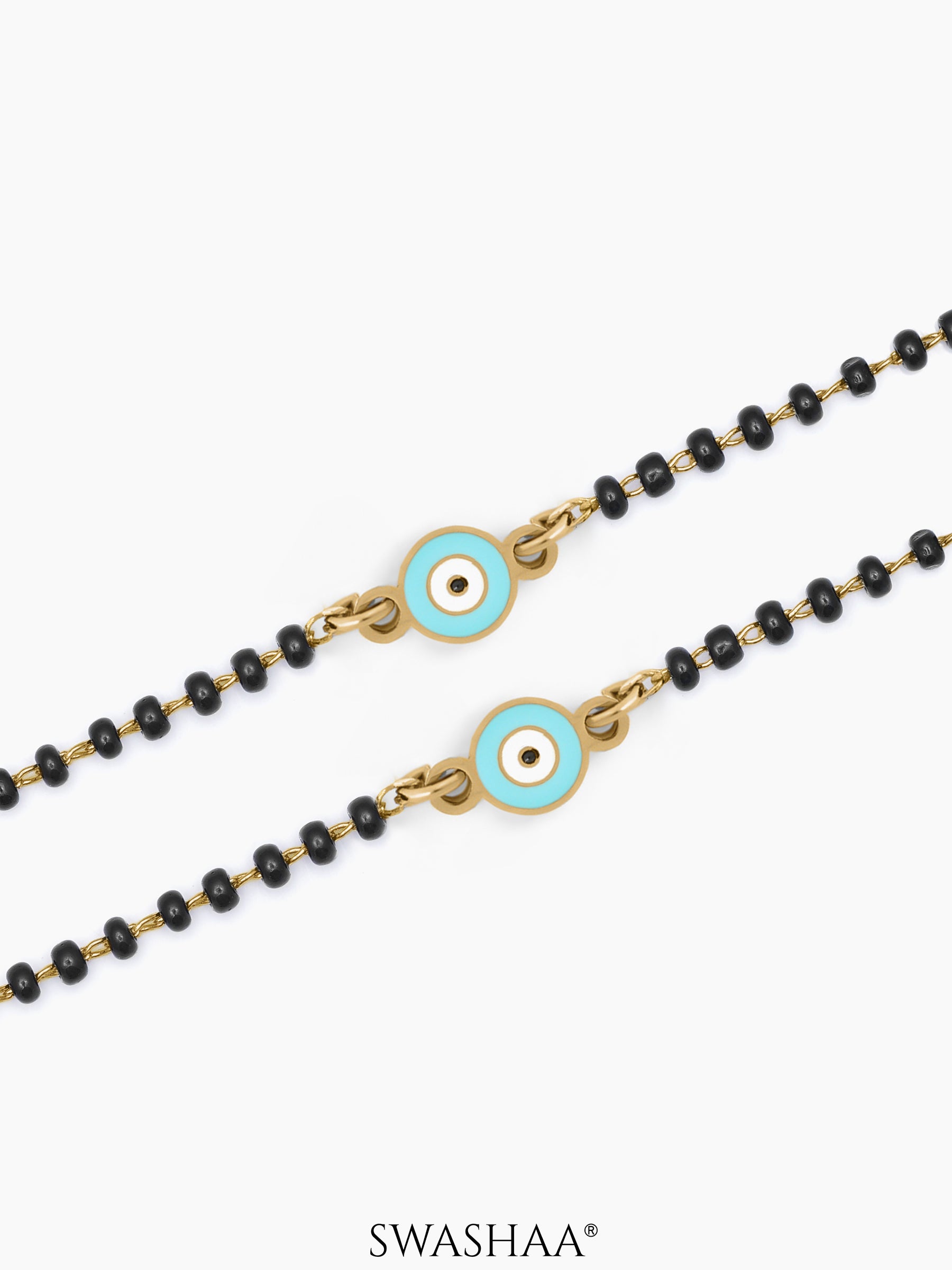 Aqua Evil Eye Charm 18K Gold Plated Kid's Nazariya Bracelet
