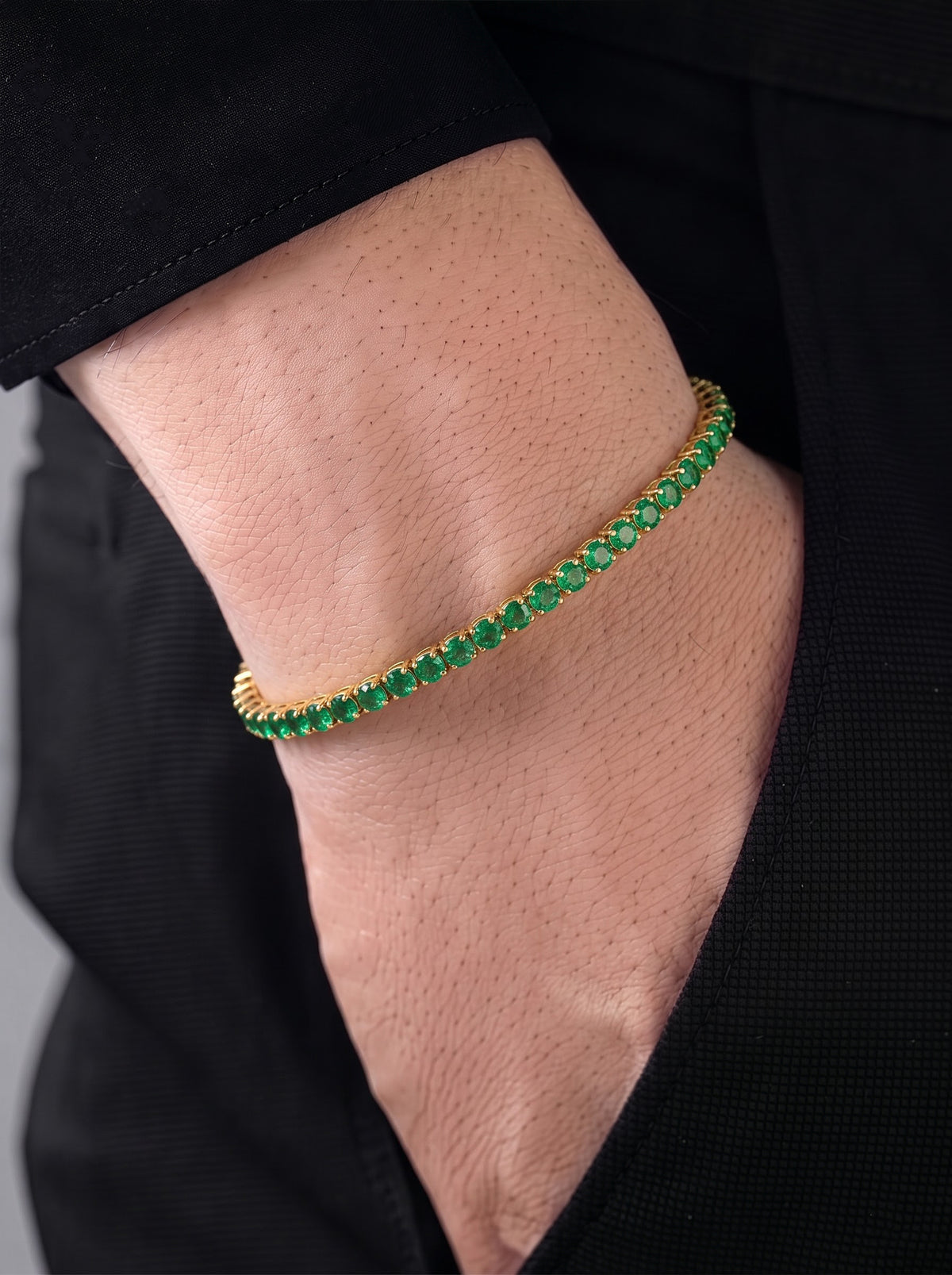 Arel Green - 18K Gold Plated Diamond Solitaire Men's Tennis Loose Bracelet
