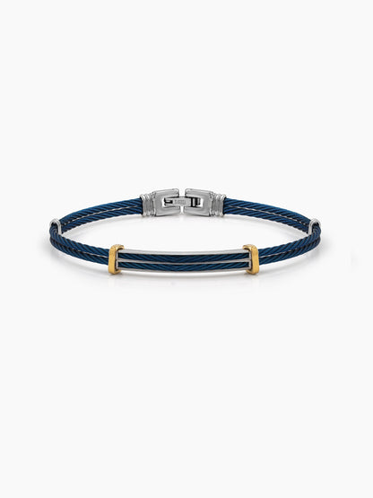 Arenzo Blue Gold & Silver Bar Wired Men's Bracelet