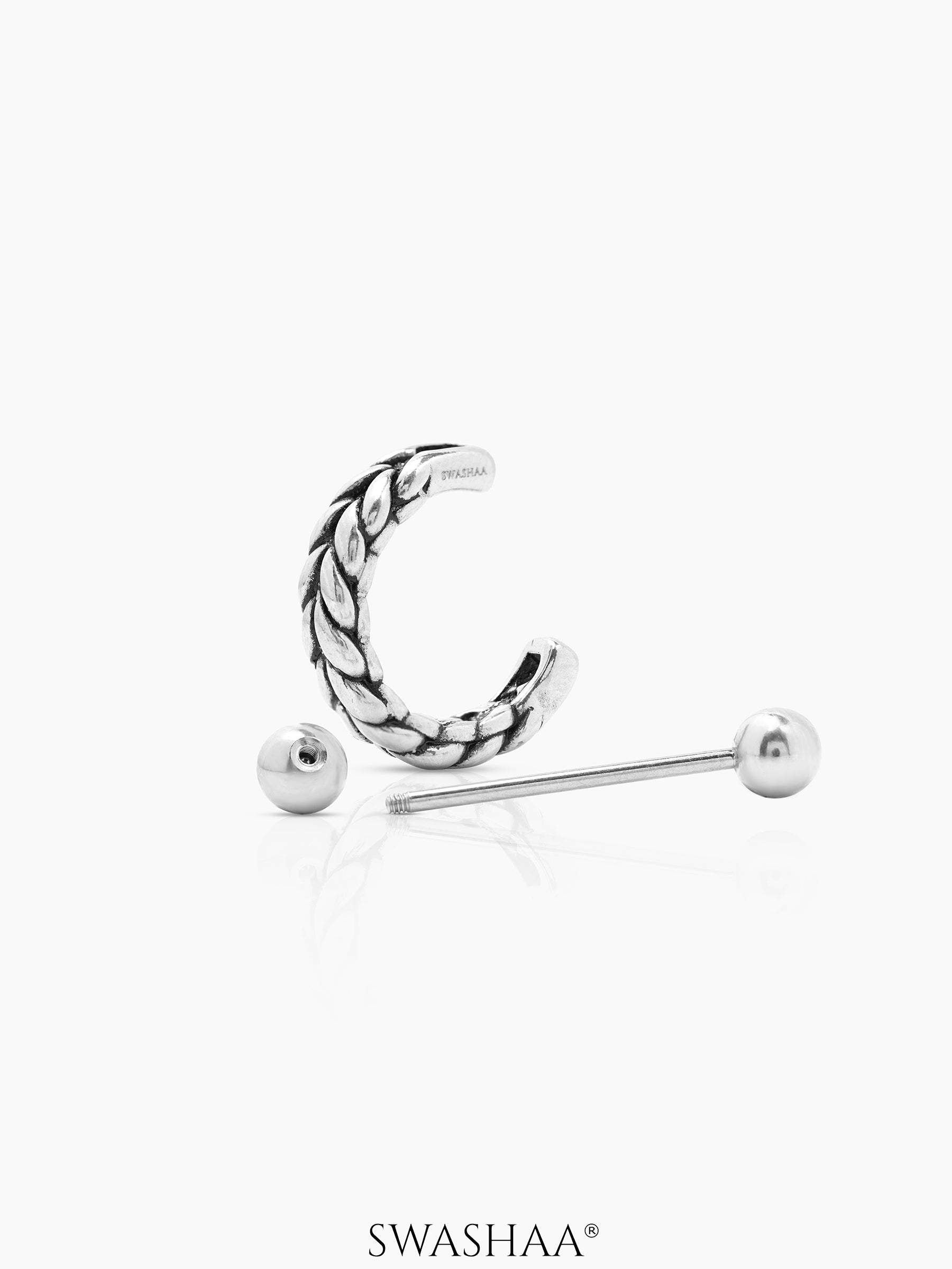 Ares Braided Textured Leaf Pattern Men's Hoop Earrings