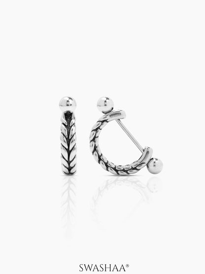 Ares Braided Textured Leaf Pattern Men's Hoop Earrings
