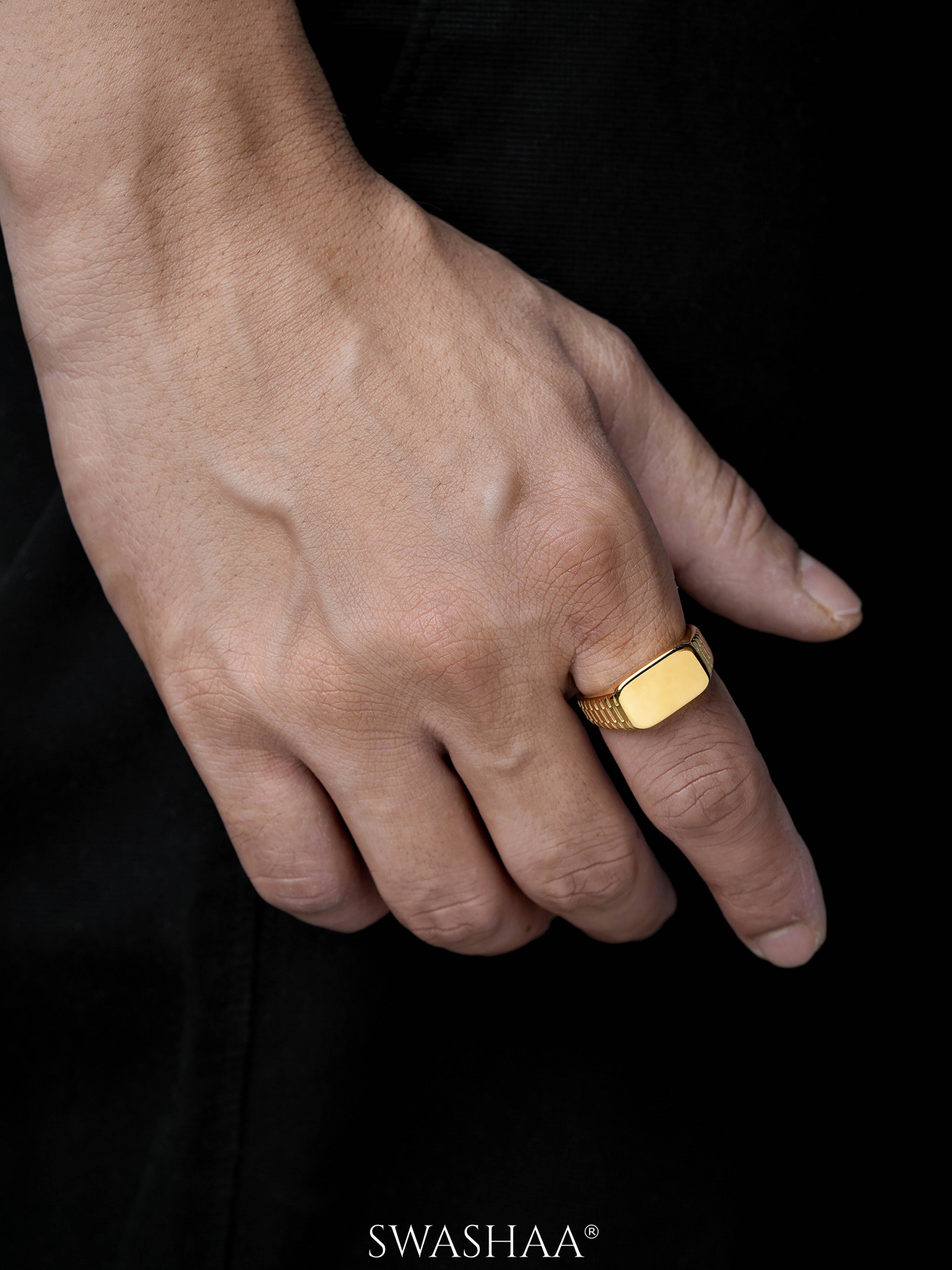 Argo Crest Band Signet Rectangular Gold Band Men's Ring