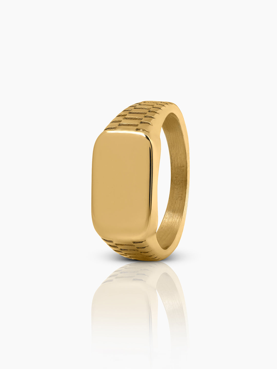 Argo Crest Band Signet Rectangular Gold Band Men's Ring