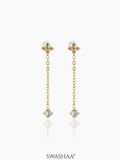 Aria Floral Diamond Drop Dangling 14K Gold Plated Earrings
