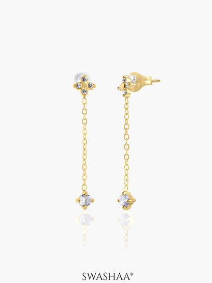 Aria Floral Diamond Drop Dangling 14K Gold Plated Earrings