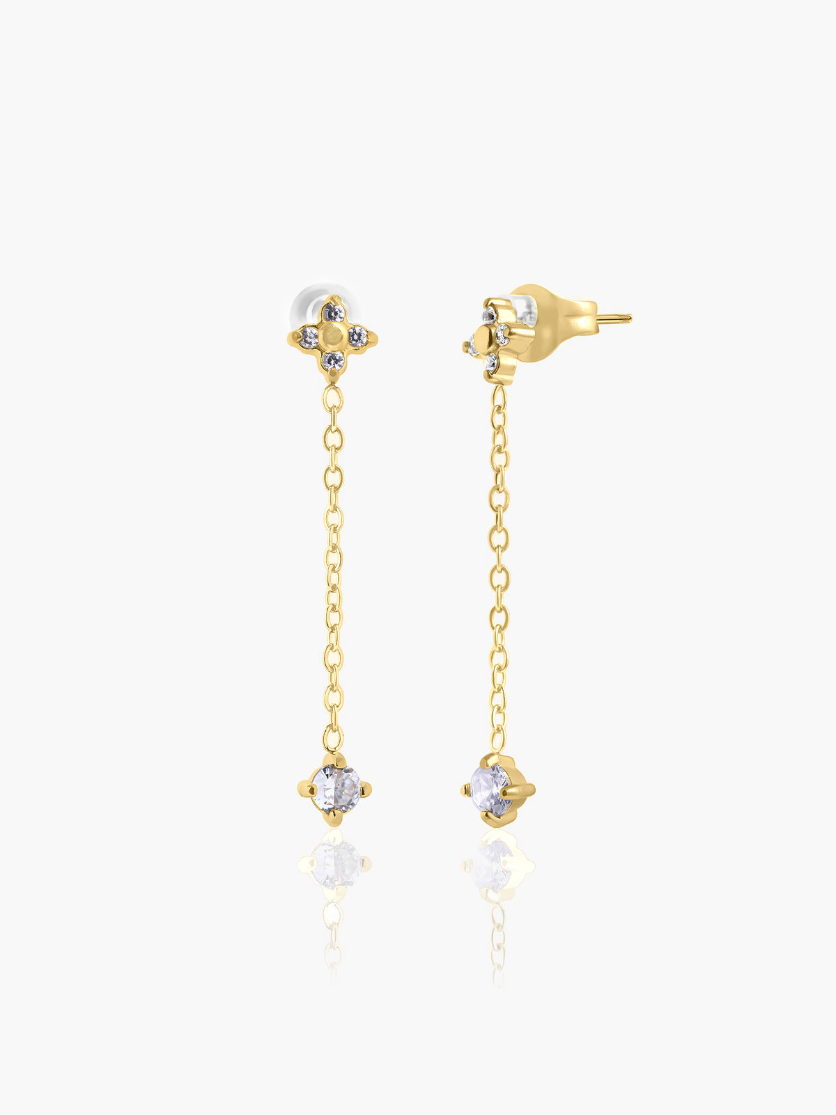 Aria Floral Diamond Drop Dangling 14K Gold Plated Earrings