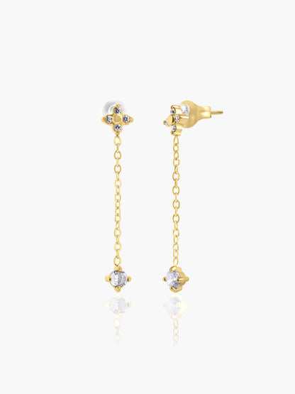 Aria Floral Diamond Drop Dangling 14K Gold Plated Earrings