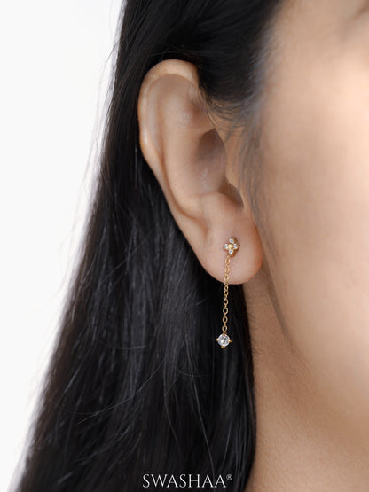 Aria Floral Diamond Drop Dangling 14K Gold Plated Earrings