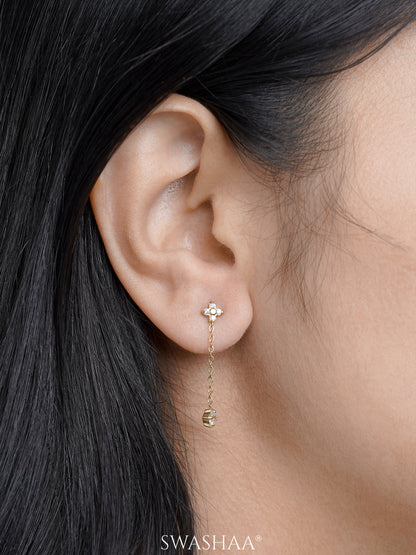 Aria Floral Diamond Drop Dangling 14K Gold Plated Earrings