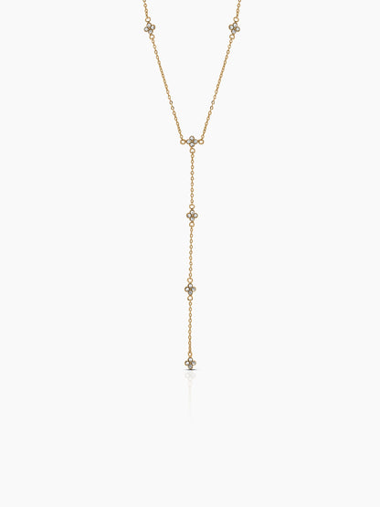 Arianaa Clover Diamond Solitaire Drop 18K Gold Plated Y Shaped Women's Chain Pendant Necklace