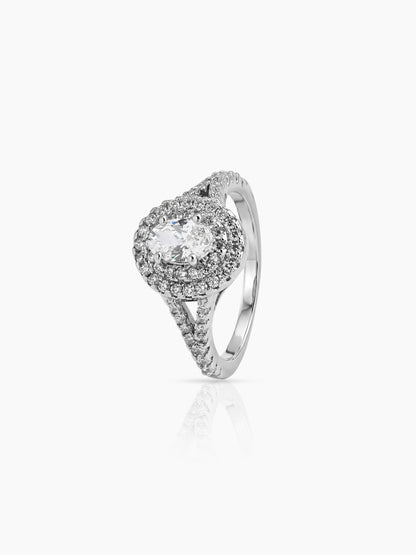 Arista Round-Cut Silver Diamond Solitaire Women's Ring