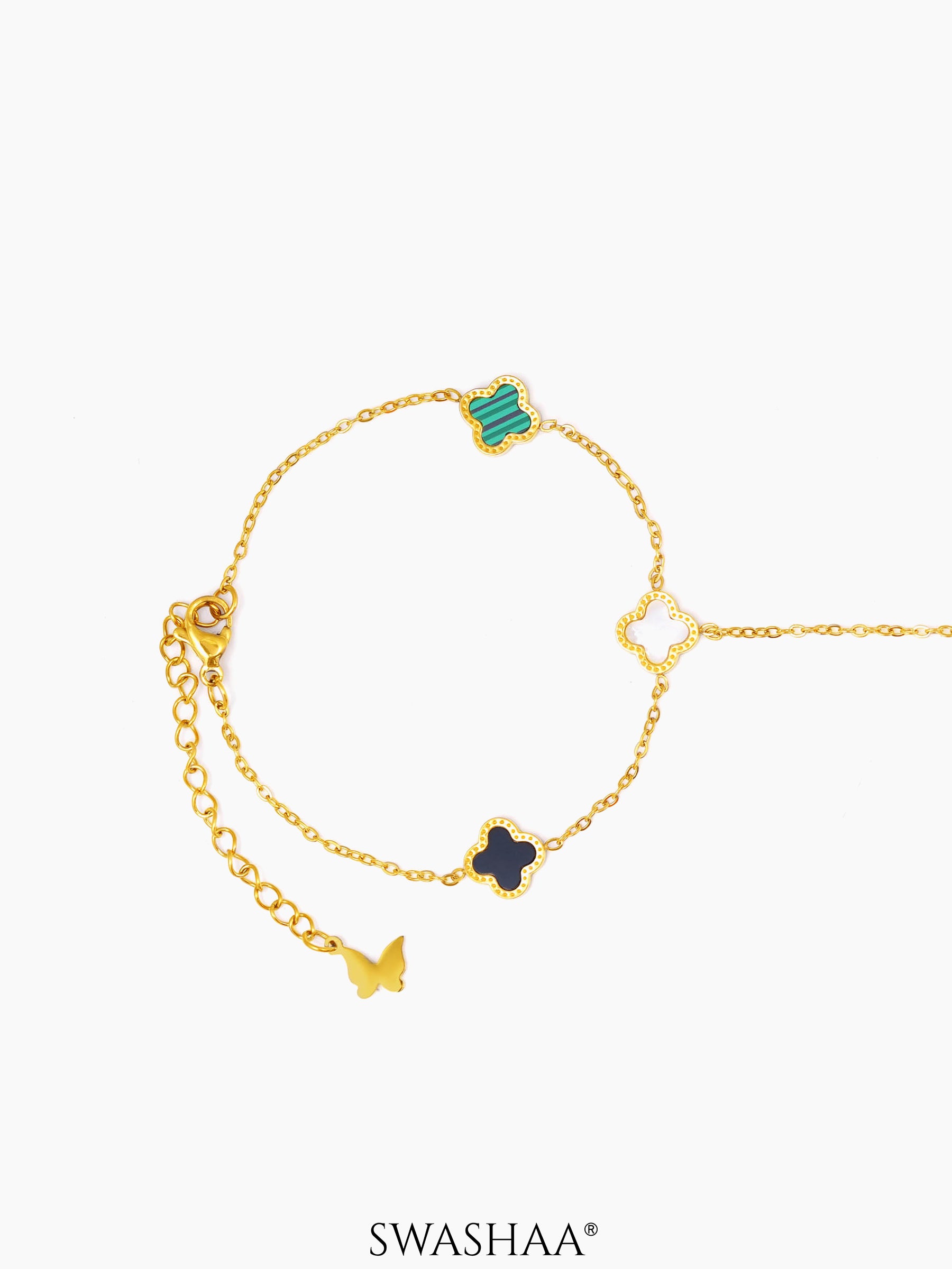 Ariya Dainty Clover 18K Gold Plated Ring Bracelet