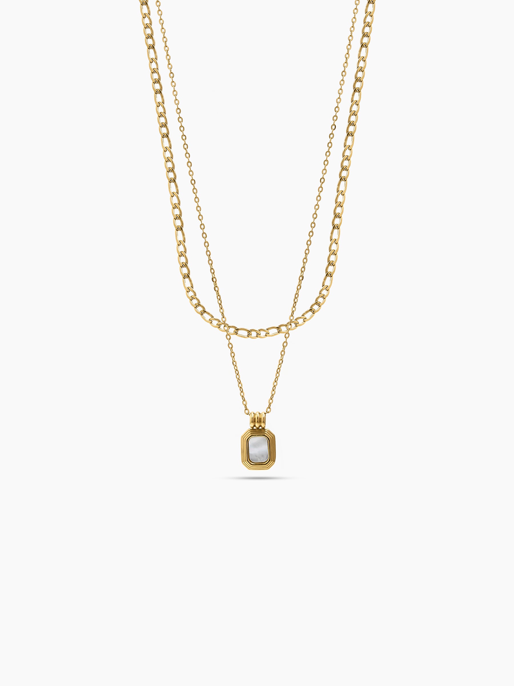 Arkon Square White Stone Charm Link Chain 18K Gold Plated Men's Layered Chain Pendant