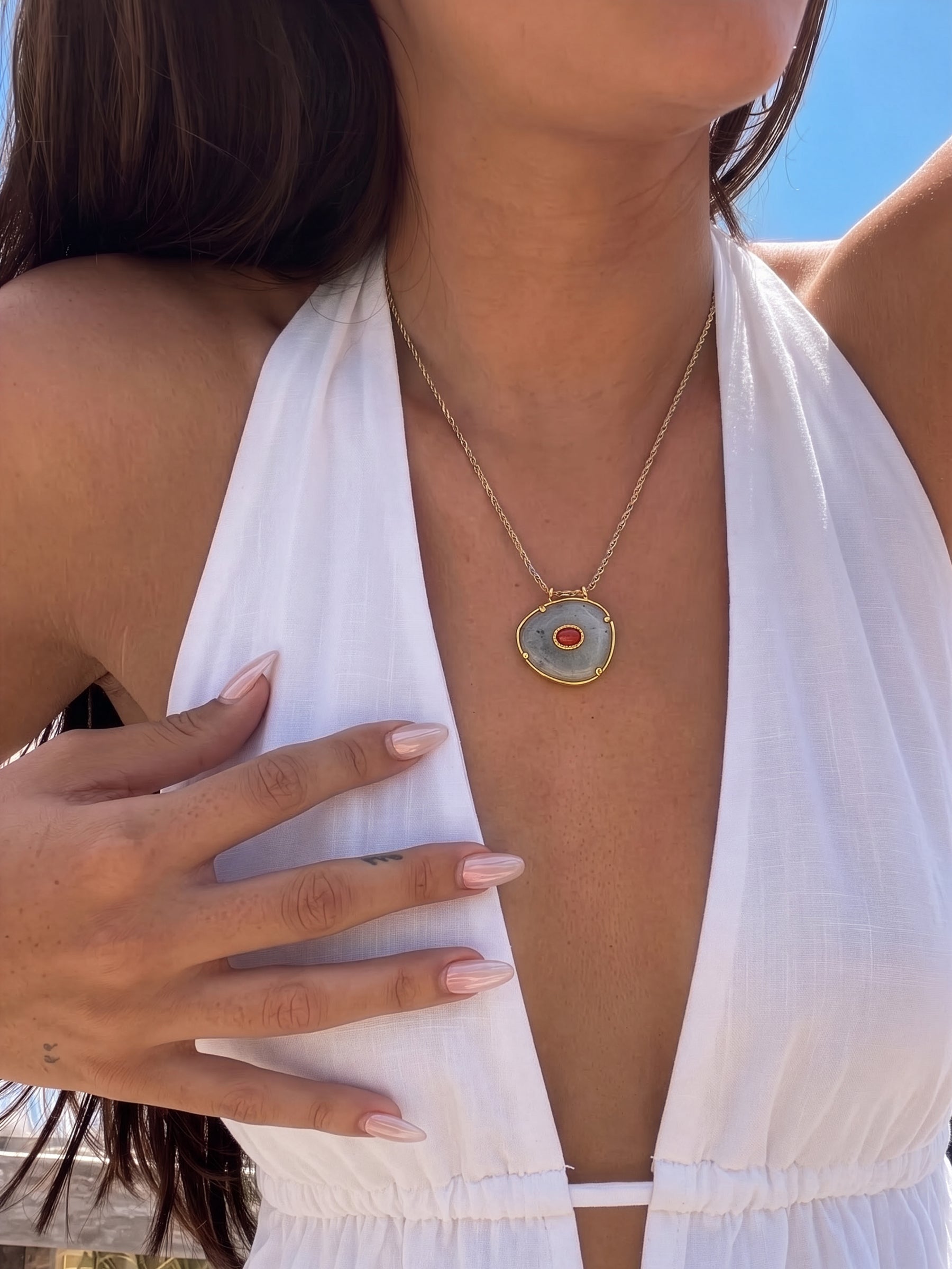 Aruba Grey And Red Natural Stone Women's Necklace