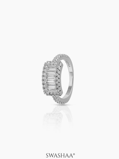 Arxen Rectangular Cluster Silver Diamond Solitaire Women's band Ring