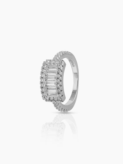 Arxen Rectangular Cluster Silver Diamond Solitaire Women's band Ring
