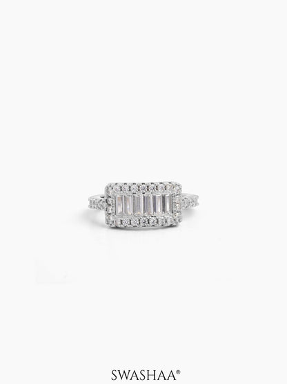 Arxen Rectangular Cluster Silver Diamond Solitaire Women's band Ring