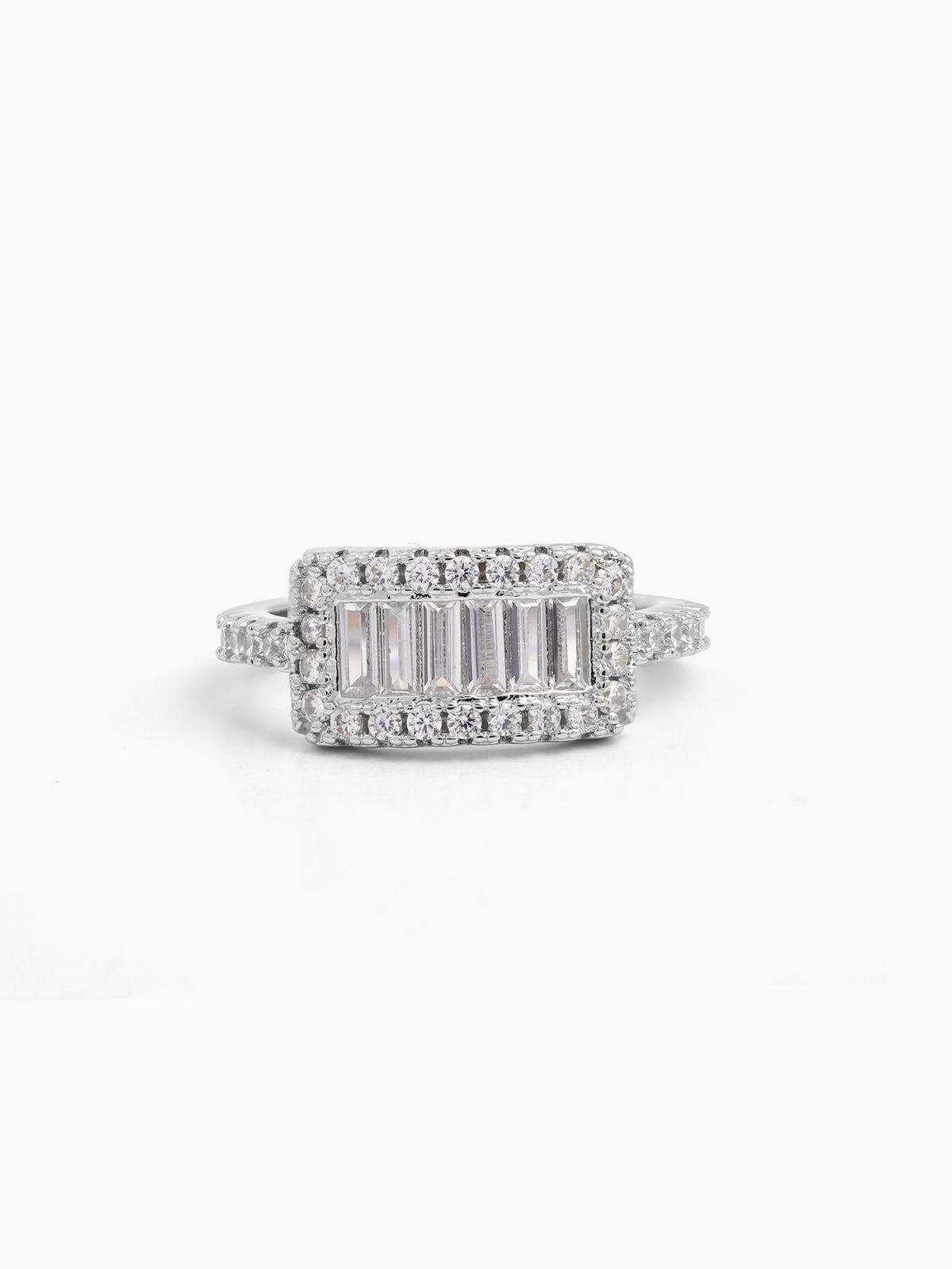 Arxen Rectangular Cluster Silver Diamond Solitaire Women's band Ring