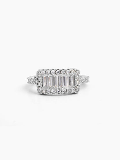 Arxen Rectangular Cluster Silver Diamond Solitaire Women's band Ring