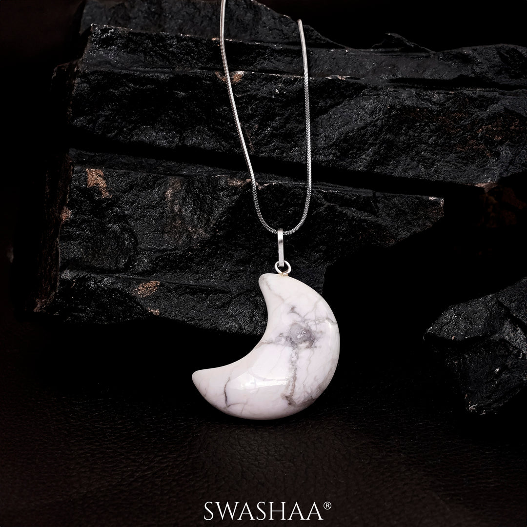 Ascendant Howlite Moon Hook Men's Chain Pendant | Natural Stone - Swashaa