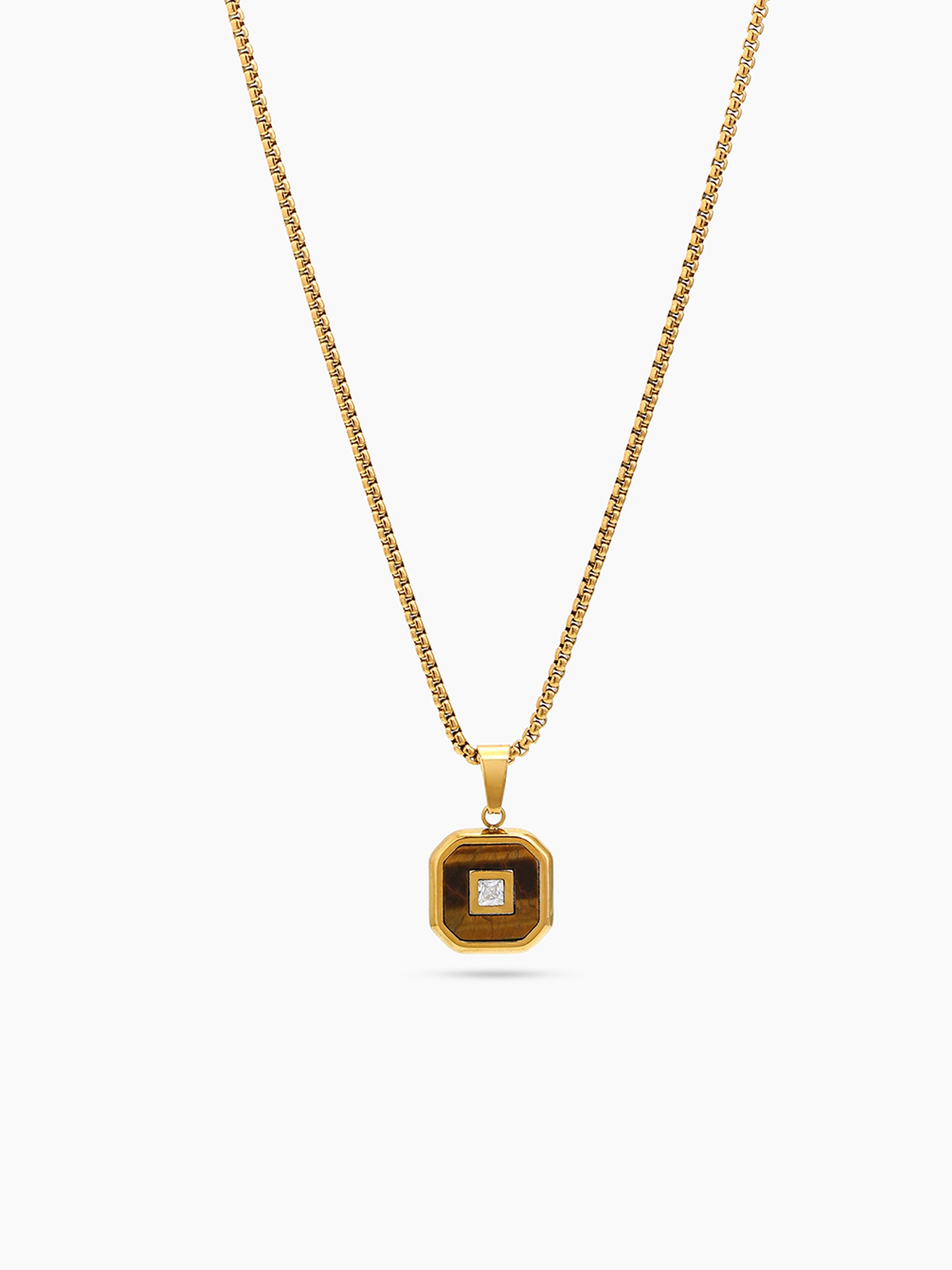 Asher Diamond Square Frame 18K Gold Plated Men's Chain Pendant