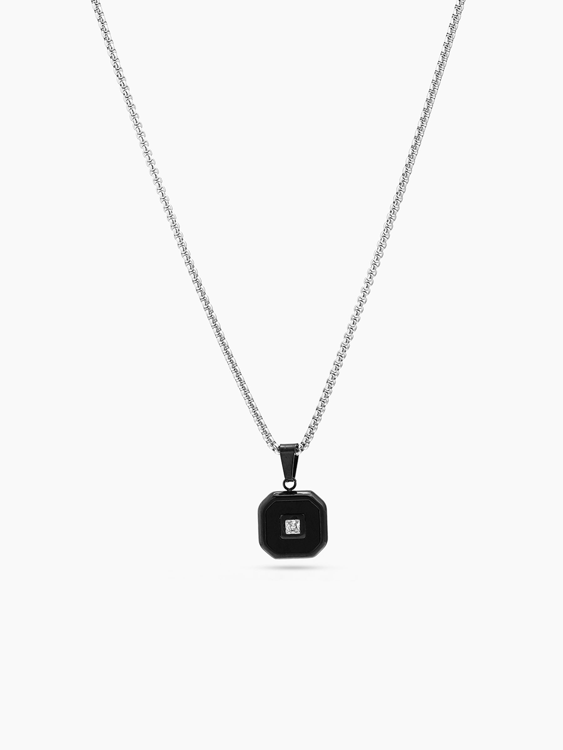 Asher Diamond Square Frame Silver - Black Men's Chain Pendant