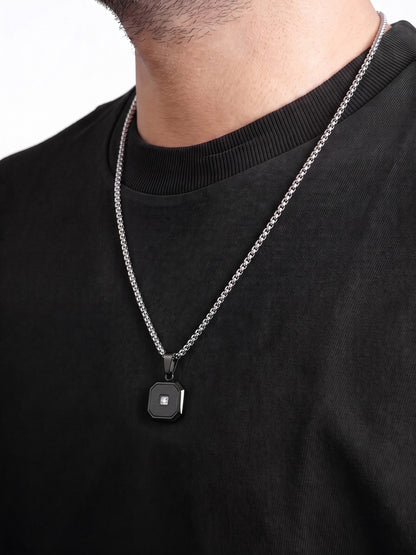 Asher Diamond Square Frame Silver - Black Men's Chain Pendant