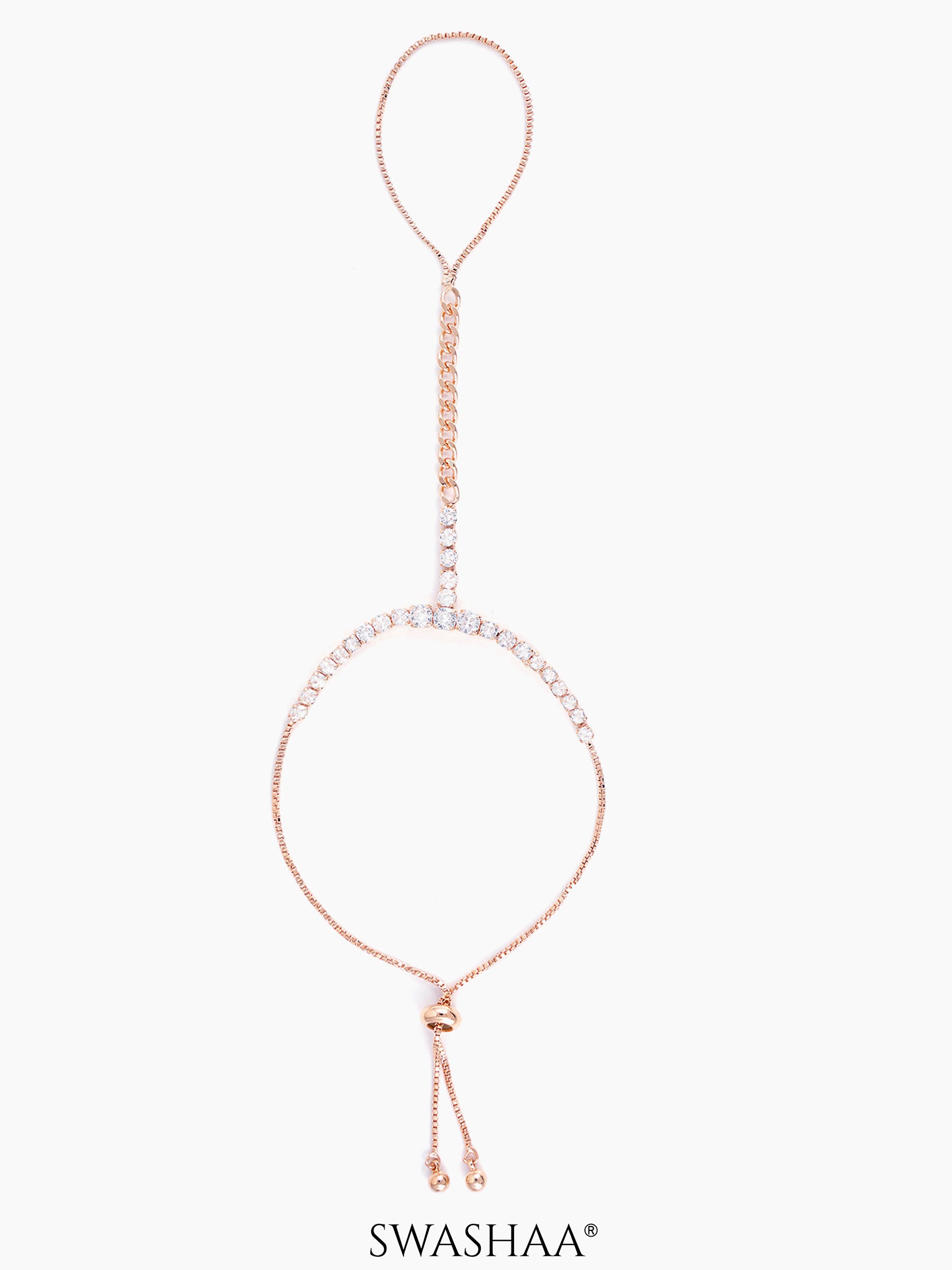 Ashna Dazzling Cubic Diamond Rosegold Plated Ring Bracelet