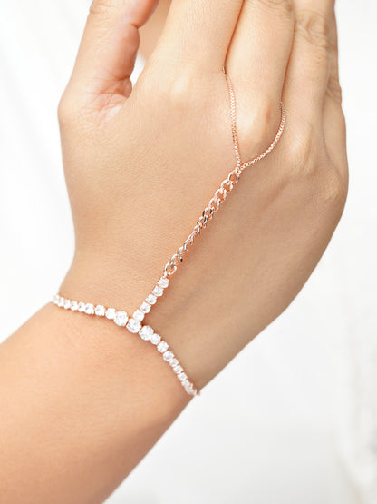 Ashna Dazzling Cubic Diamond Rosegold Plated Ring Bracelet