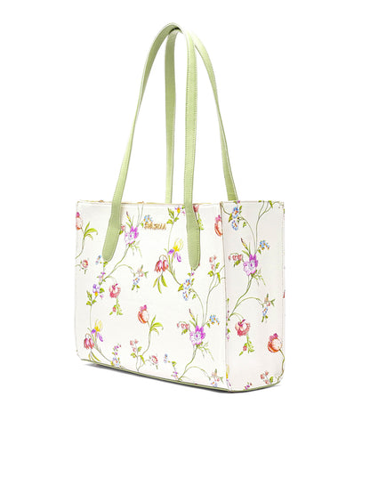 Ashno Floral White Leather Tote Bag - Swashaa