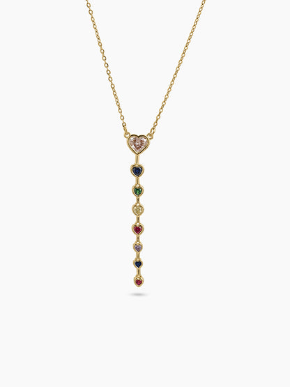 Asmira Multi Diamond Color Stone Y-Shape 18K Gold Plated Women's Chain Pendant Necklace