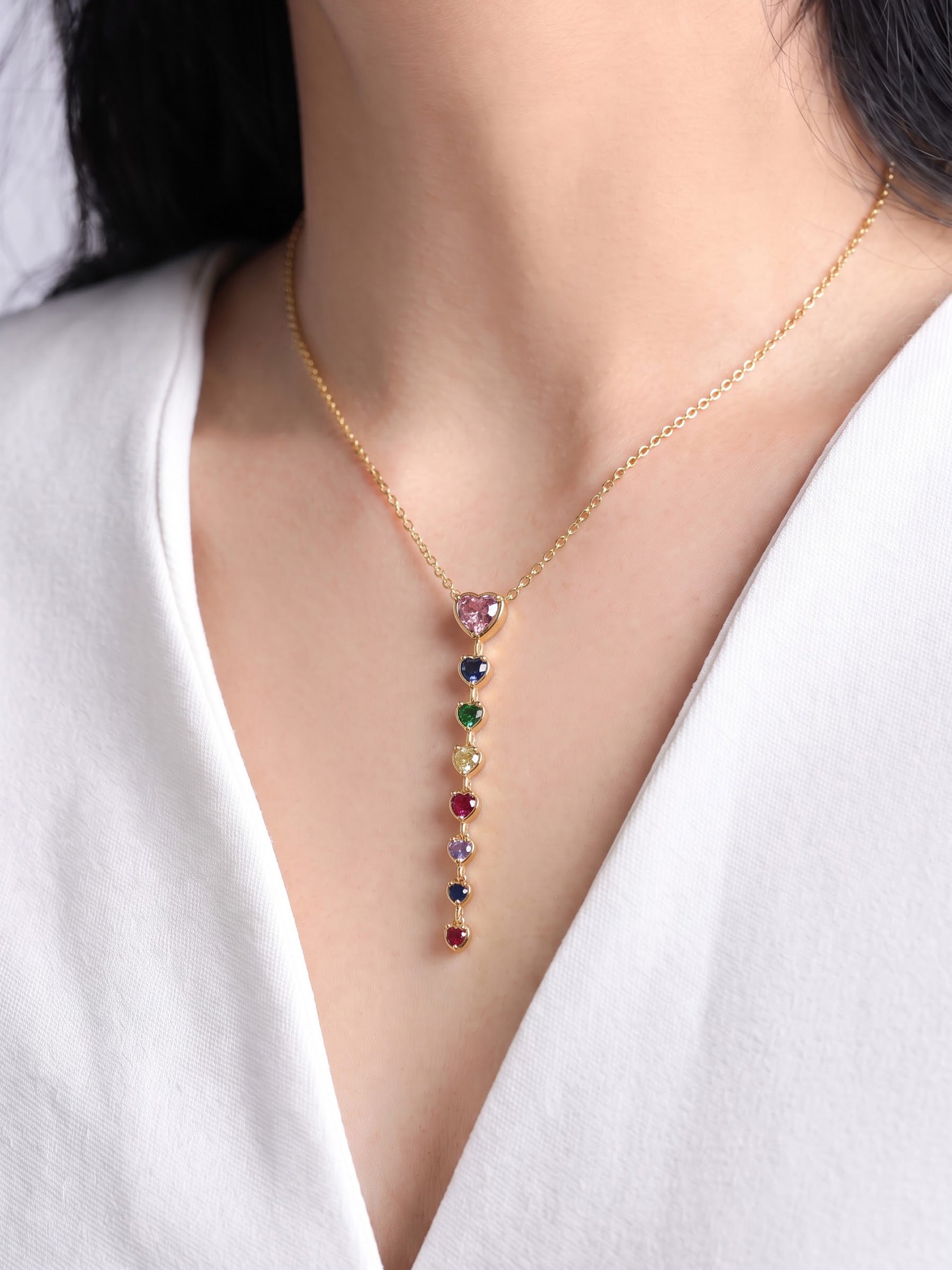 Asmira Multi Diamond Color Stone Y-Shape 18K Gold Plated Women's Chain Pendant Necklace