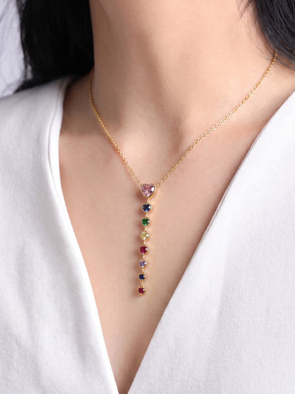 Asmira Multi Diamond Color Stone Y-Shape 18K Gold Plated Women's Chain Pendant Necklace