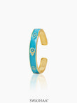 Aston Hamsa Evil Eye Motifs Turquoise 18K Gold Plated Cuff Bracelet