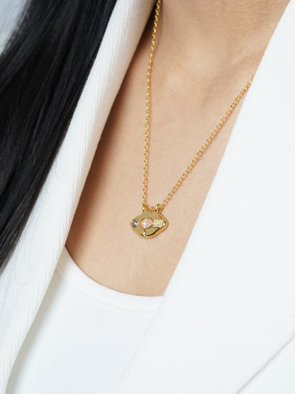Astra Eye Pink Purple Stones Charm 18K Gold Plated Chain Pendant Necklace