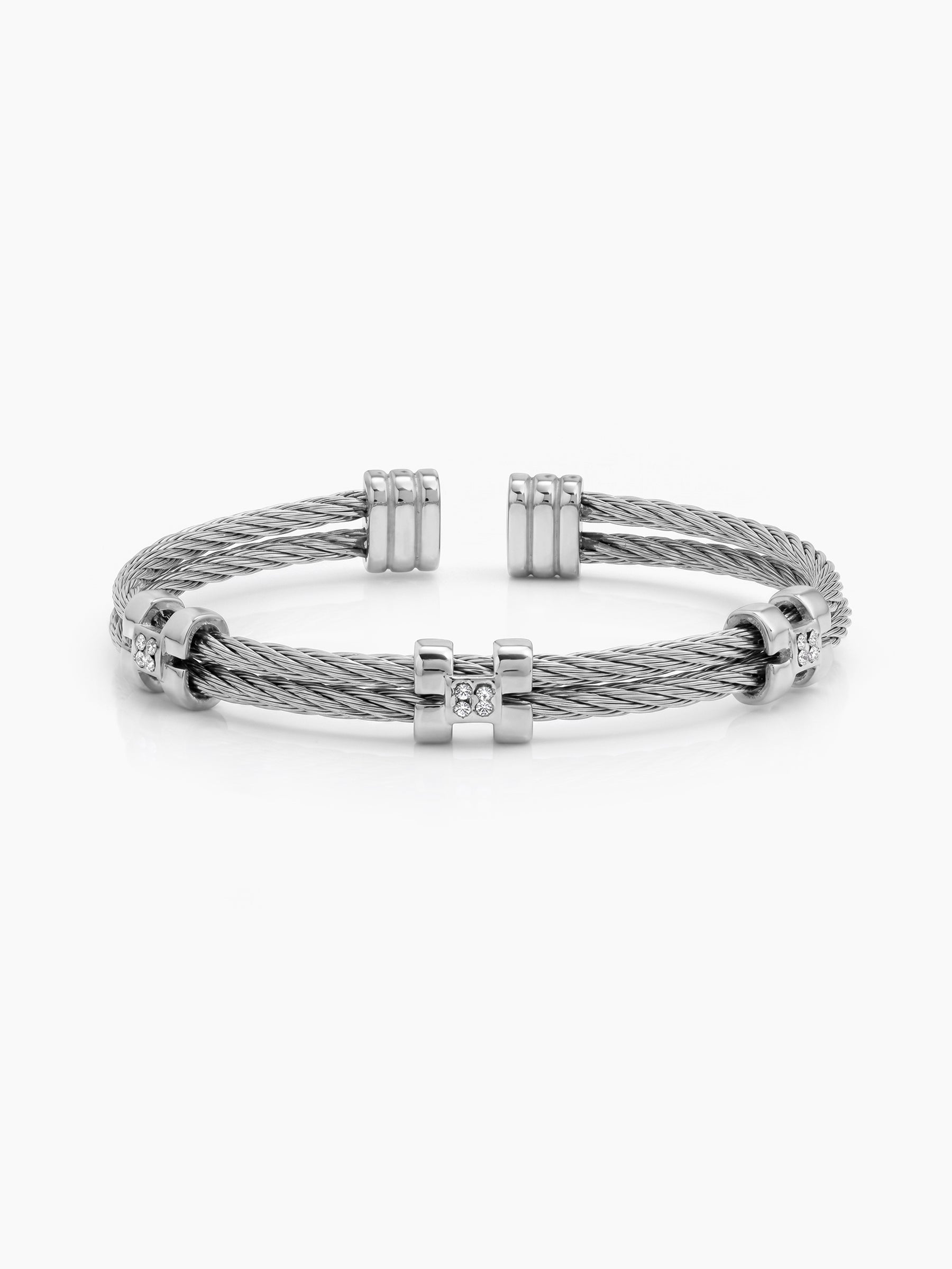 Astrid Diamond Silver Wired Men's Cuff Bracelet