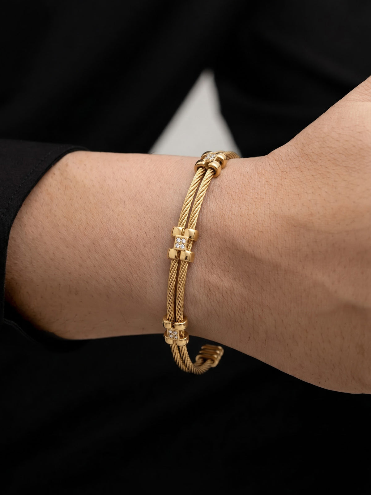 Astrid Diamond 18K Gold Plated Wired Men's Cuff Bracelet